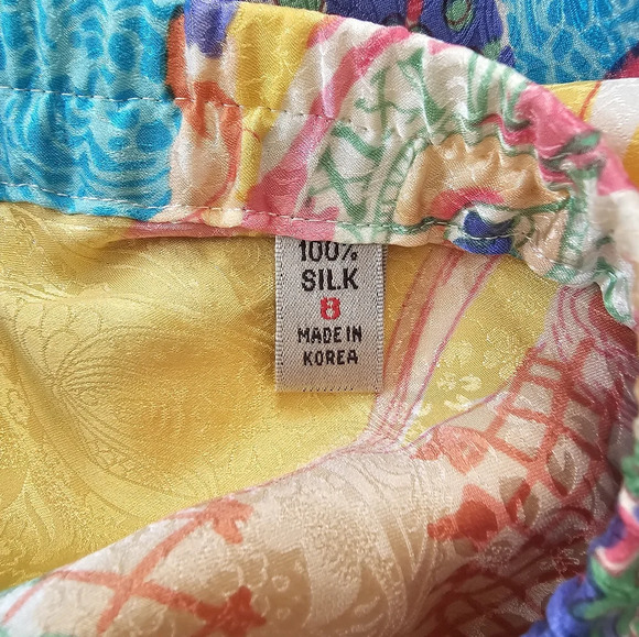 Vintage 100% Silk Made In Korea Floral Clock Print Asian Inspire Skirt Midi Maxi - Picture 5 of 11